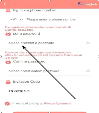 Enter the phone number to register on the platform
          